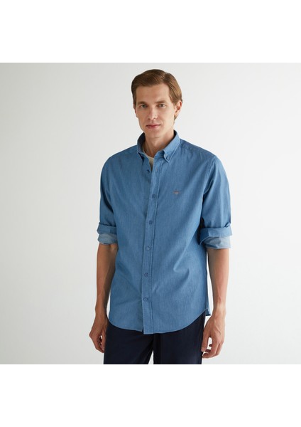 Erkek Mavi Regular Fit Gömlek Yaka Gömlek indirimleri