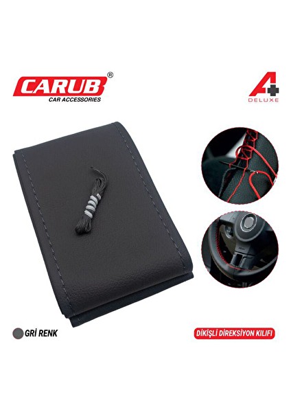 3 Adet Carub Direksiyon Kılıfı Iğneli 38CM Delüx Gri Dikişli
