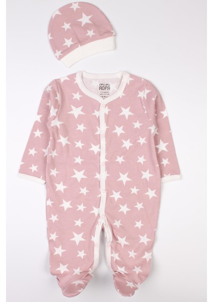 Yıldız Desenli Bebek Tulumu Patikli Şapkalı Bebek Tulumu