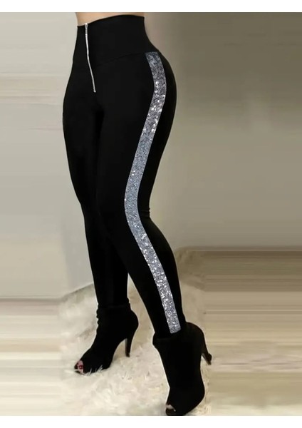 Kadın Yüksek Bel Yan Şerit Detaylı Dalgıç Tayt