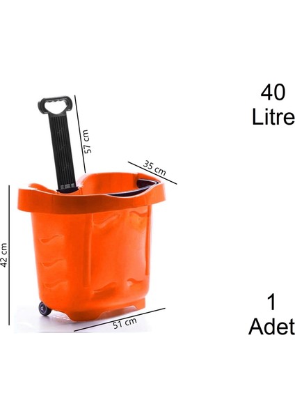 Tekerlekli Plastik Market Alışveriş El Sepeti 40 Litre Turuncu 1 Adet