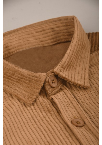 Camel Cepli Likralı Kadife Kumaş Rahat Kesim Erkek Gömlek – Yumuşak Dokulu, Şık Tasarım Gömlek 2600759 fırsatları