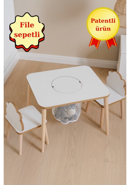 Çocuk Aktivite Masası, Çalışma Masası Sandalye Takımı Sepetli Etkinlik Masası- Yaz- Sil Yüzey
