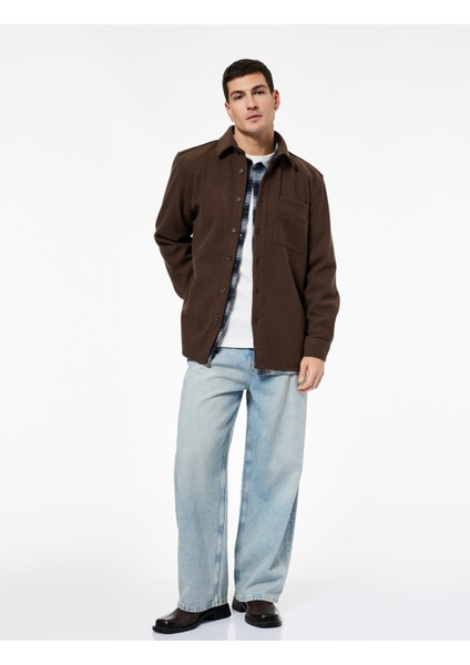 Viskon Karışımlı Cep Detaylı Uzun Kollu Düğmeli Klasik Yaka Gömlek Ceket fiyatları