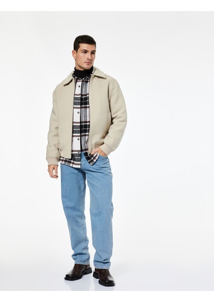 Uzun Kollu Cepli Fermuarlı Gömlek Yaka Kışlık Kaşe Bomber Ceket fiyatları