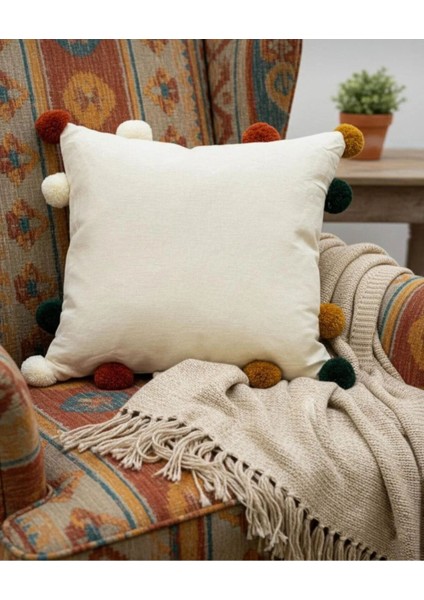 Renkli Ponponlu Kırlent Kılıfı