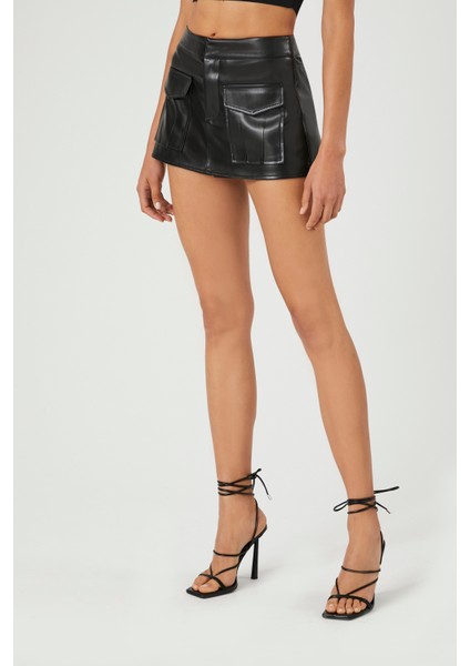 Suni Deri Şort Etek