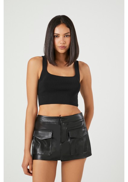 Suni Deri Şort Etek
