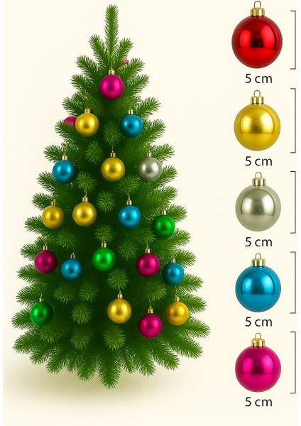 Yılbaşı Ağacı Top Süsleri, 5 cm 6 Adet, Parlak Mat Toplar