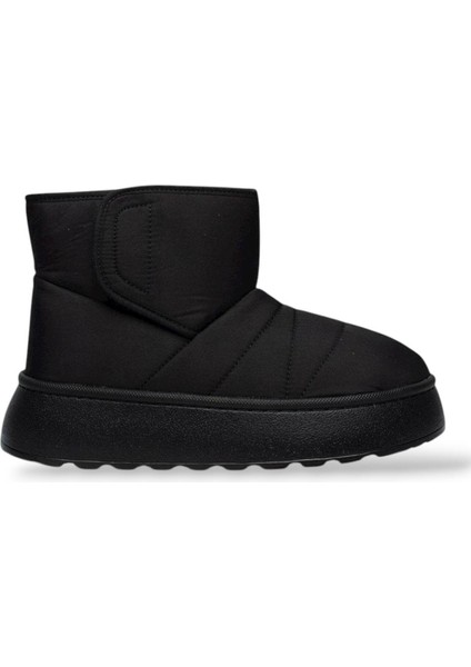 İçi Kürklü Paraşüt Kumaş Cırtlı Kalın Taban Kadın Bot SİYAH