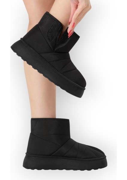 İçi Kürklü Paraşüt Kumaş Cırtlı Kalın Taban Kadın Bot SİYAH fiyatları