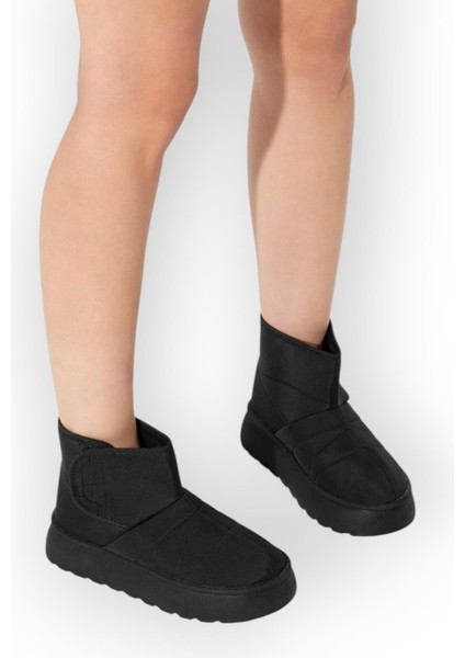 İçi Kürklü Paraşüt Kumaş Cırtlı Kalın Taban Kadın Bot SİYAH modelleri