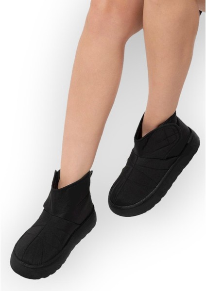 İçi Kürklü Paraşüt Kumaş Cırtlı Kalın Taban Kadın Bot SİYAH indirimleri