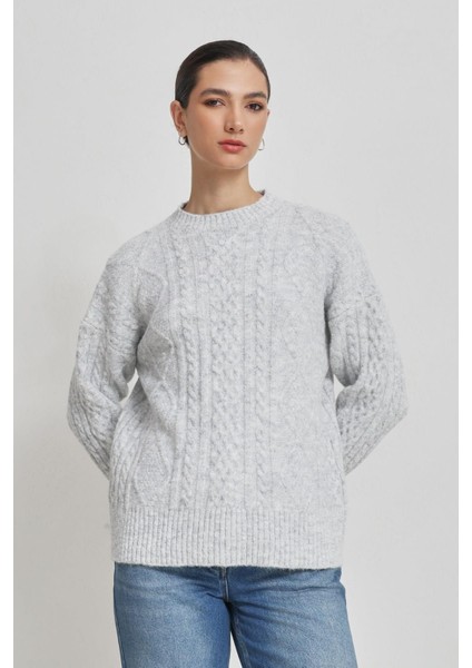 Gri Desenli Uzun Kollu Triko