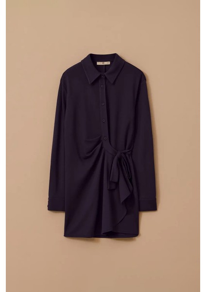 Kadın Bağlama Detaylı Tunik - Lacivert