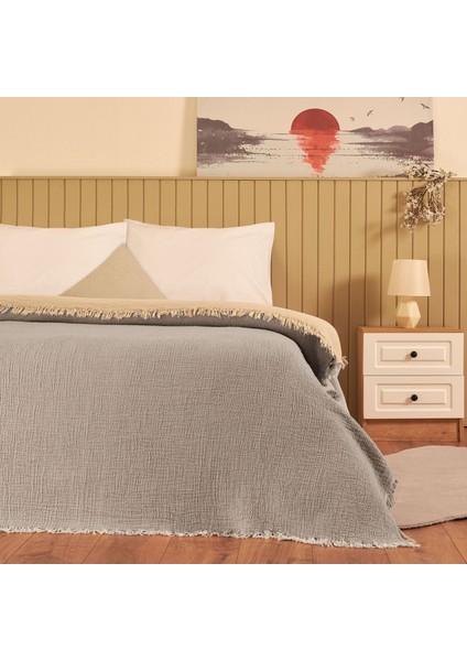 Müslin Çift Kişilik Yatak Örtüsü - Antrasit