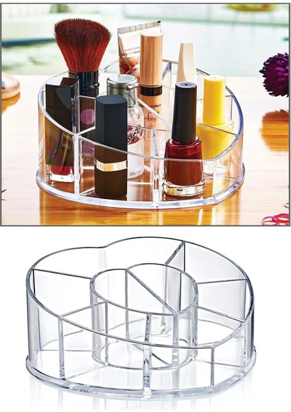 Porselen Diyarı Kalp Şekilli Şeffaf Makyaj Organizeri - Kozmetik Ürün Düzenleyici - Kalem Makyaj Organizer Şeffaf