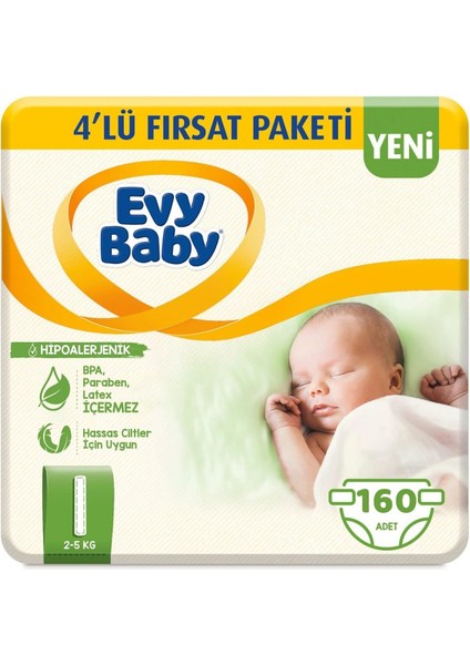 Evy Baby Bebek Bezi 1 Beden Yenidoğan 4'lü Fırsat PAKETI,160 Adet