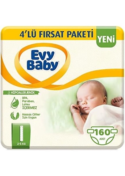 Evy Baby Bebek Bezi 1 Beden Yenidoğan 4'lü Fırsat PAKETI,160 Adet modelleri