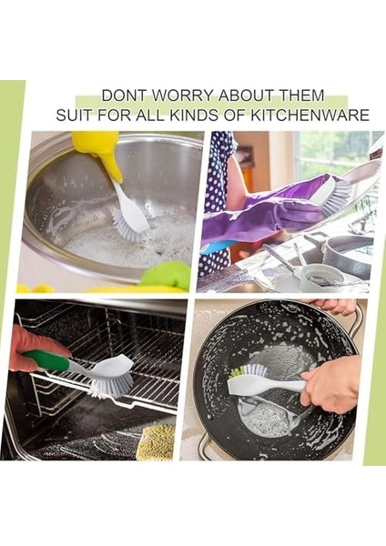 Aputue Saplı Bulaşık Fırçası, 2 Adet Sert Kıllı Temizlik Fırçası, Tencere, Lavabo ve Tavalar Için Yerleşik Kazıyıcılı Mutfak Fırçası (Sarı Yeşil) fiyatları