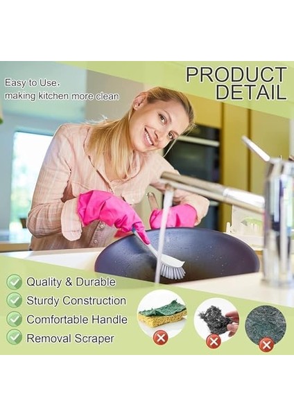 Aputue Saplı Bulaşık Fırçası, 2 Adet Sert Kıllı Temizlik Fırçası, Tencere, Lavabo ve Tavalar Için Yerleşik Kazıyıcılı Mutfak Fırçası (Sarı Yeşil) modelleri
