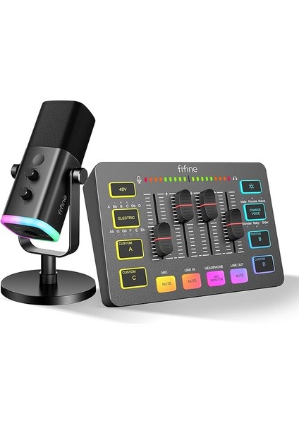 Usb/xlr Akış Mikrofon Dinamik, Oyun Ses Mikseri, Xlr Mikrofon Arayüzlü Akım Rgb Pc Mikser (Am8 + Sc3)