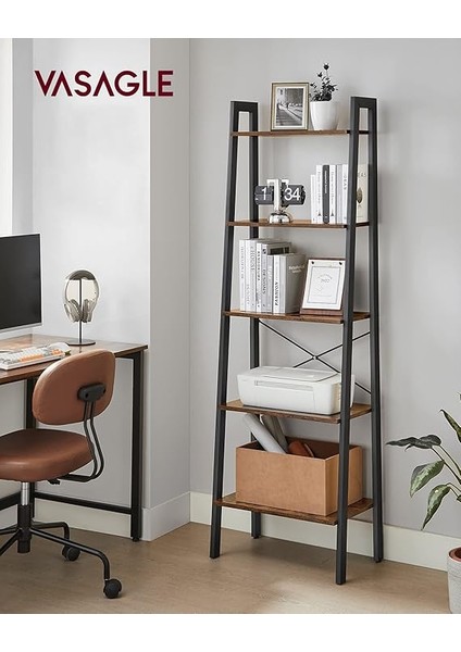 Ayaklı Raf, Kitaplık, 5 Raflı, Metal Iskeletli, Pratik Montaj, Oturma Odası, Yatak Odası, Mutfak Için, 56 x 34 x 172 cm (U x G x Y), Vintage Kahverengi-Siyah LLS45X fiyatları