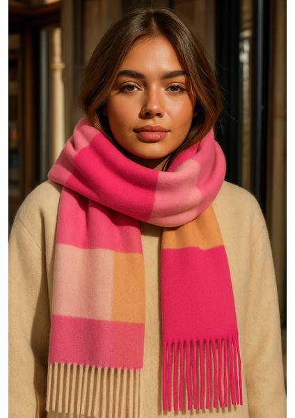 Kadın Yumuşak Dokulu Renk Bloklu Atkı