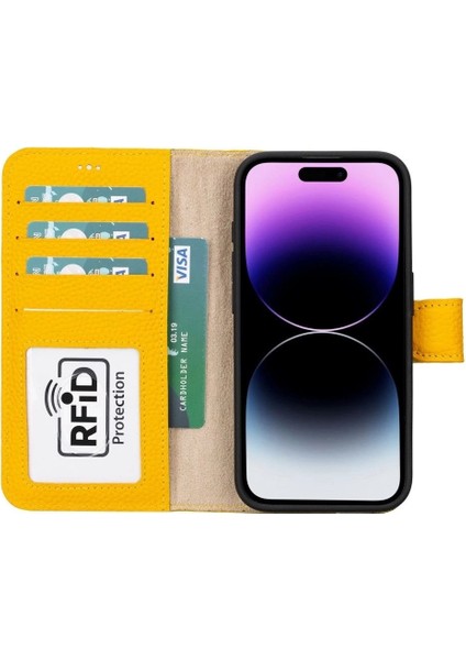 Apple iPhone 15 Pro Uyumlu Deri Cüzdanlı Kılıf Mwwn FL12 Sarı fiyatları