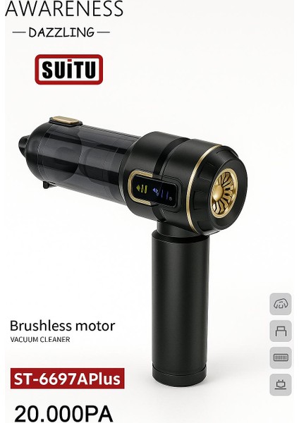 “SUITU AWARENESS DAZZLING ST-6697APlus – Ultra Güçlü 20.000PA Brushless Motorlu Kablosuz Akıllı El Süpürgesi” fiyatları