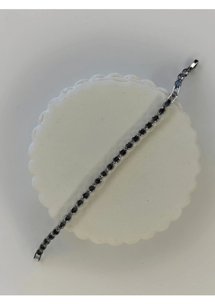 Oval Parlak Taşlı Silver Su Yolu Bileklik