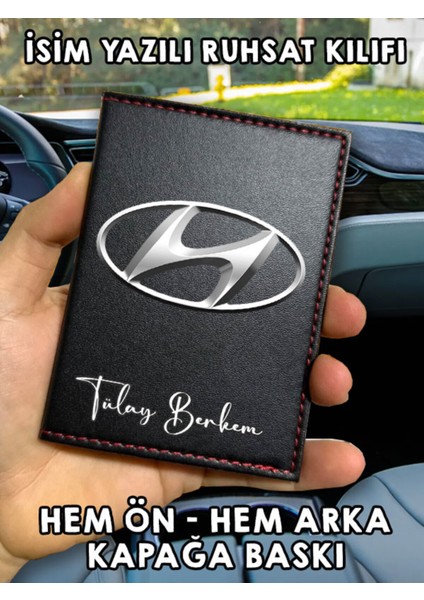 Hyundai Ön Arka Baskılı Oto Araç Ruhsat Kabı Kartlık Deri Isim Yazılı Kişiye Özel Cüzdan