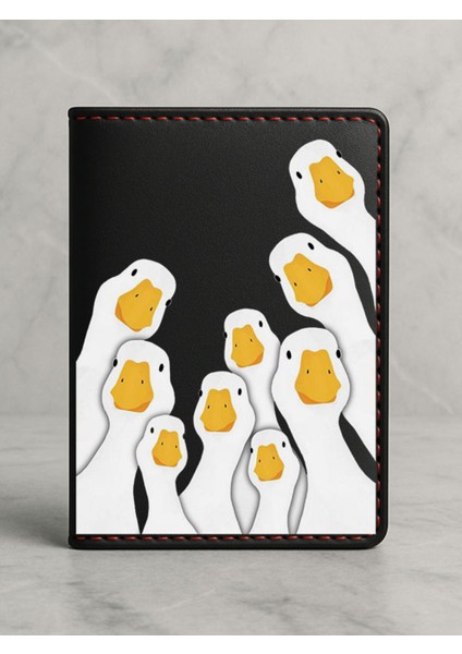 Ruhsat Koruyucu Baskılı Kart Bölmeli Siyah Vinlex Deri Ruhsat Kabı Kılıfı Duck Team