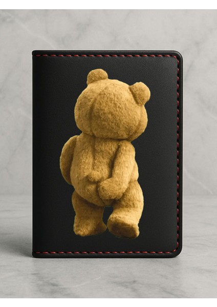 Ruhsat Koruyucu Baskılı Kart Bölmeli Siyah Vinlex Deri Ruhsat Kabı Kılıfı Ted Back