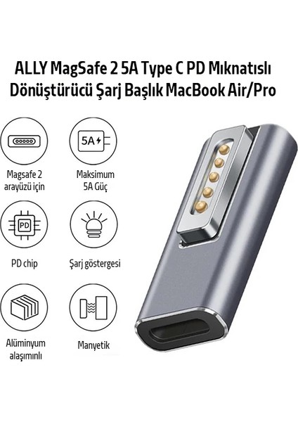 Magsafe MacBook 2 5A Type C Pd Mıknatıslı Dönüştürücü Şarj Başlık MacBook AIR/PRO-(5775) fiyatları