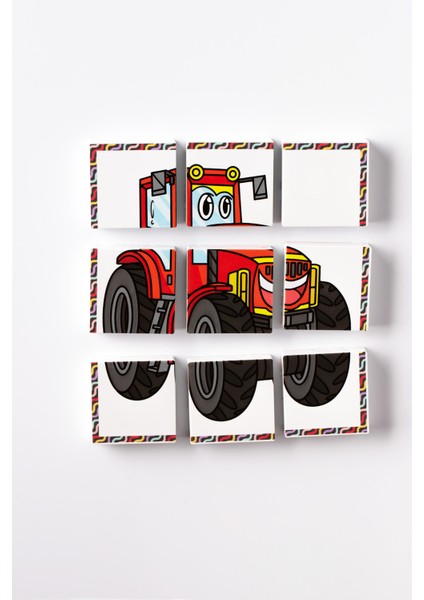 Manyetik Blok Çift Taraflı 9 Parçalı Mıknatıslı Itfaiye - Traktör Puzzle - 2 Görsel Yapboz