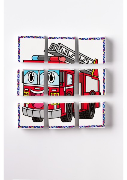 Manyetik Blok Çift Taraflı 9 Parçalı Mıknatıslı Itfaiye - Traktör Puzzle - 2 Görsel Yapboz