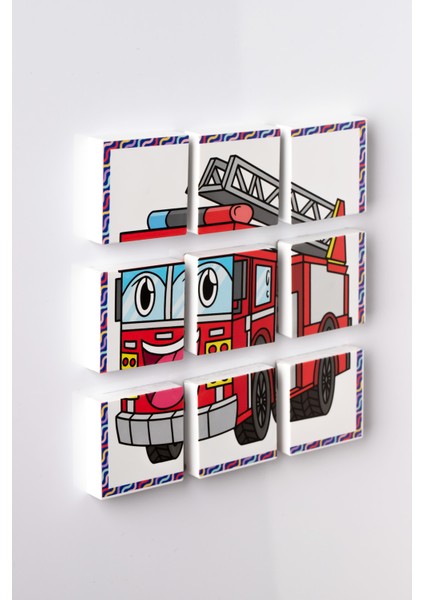 Manyetik Blok Çift Taraflı 9 Parçalı Mıknatıslı Itfaiye - Traktör Puzzle - 2 Görsel Yapboz