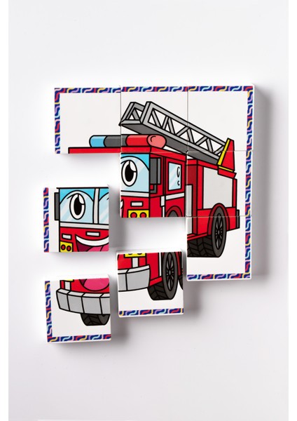 Manyetik Blok Çift Taraflı 9 Parçalı Mıknatıslı Itfaiye - Traktör Puzzle - 2 Görsel Yapboz