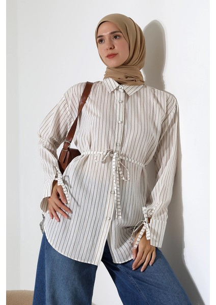 Kadın Modal Dokuma Kumaş Kahverengi Tesettür Gömlek