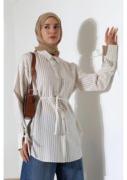 Kadın Modal Dokuma Kumaş Kahverengi Tesettür Gömlek modelleri