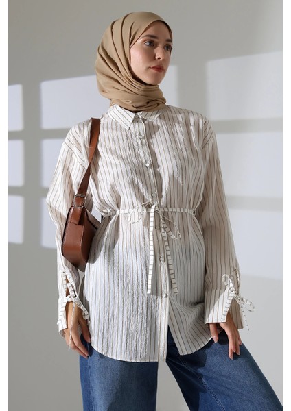 Kadın Modal Dokuma Kumaş Kahverengi Tesettür Gömlek indirimleri