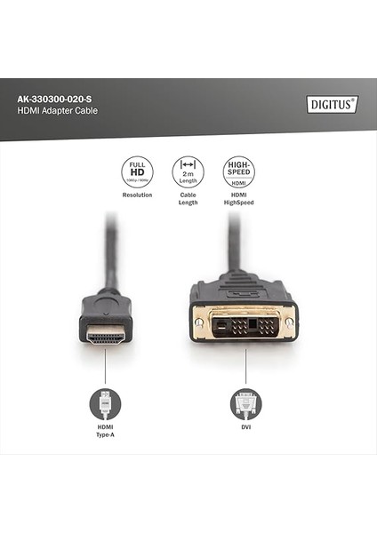 AK-330300-020-S HDMI Adaptör Kablosu, Tip A-Dvi(18+1) M/m, 2,0m, Full Hd, Bl fiyatları
