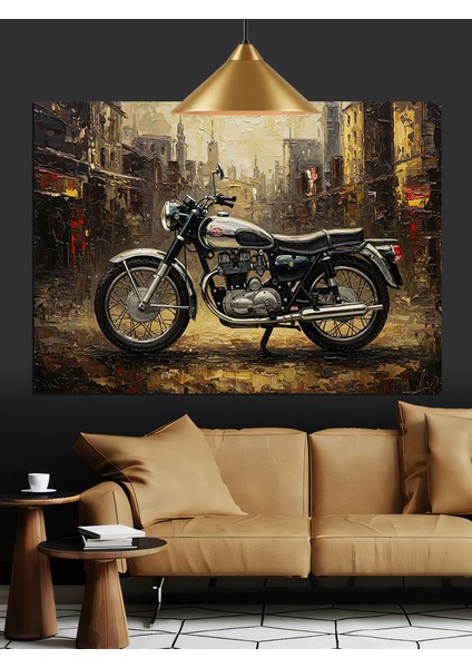 Eski Tarz Motorsiklet Dekoratif Kanvas - Mdf Ahşap Tablo