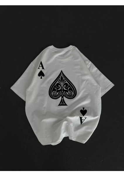 Unisex Bisiklet Yaka Baskılı Oversize T-Shirt - Beyaz fiyatları