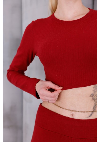 Kadın Ispanyol Paça Pantolon Uzun Kollu Parmak Geçirmeli Crop Takım modelleri