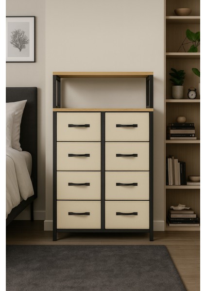 2 Raflı 8 Çekmeceli Şifonyer Yatak Odası Çocuk Odası Düzenleyici Deri Çekmeceli Organizer