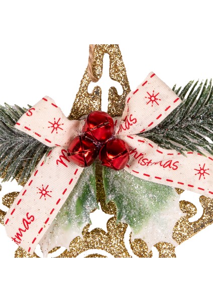 Yılbaşı Süsü, Yıldız, Yılbaşı Dekorlu, Simli, Gold - 10x13 cm fiyatları