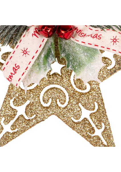 Yılbaşı Süsü, Yıldız, Yılbaşı Dekorlu, Simli, Gold - 10x13 cm modelleri