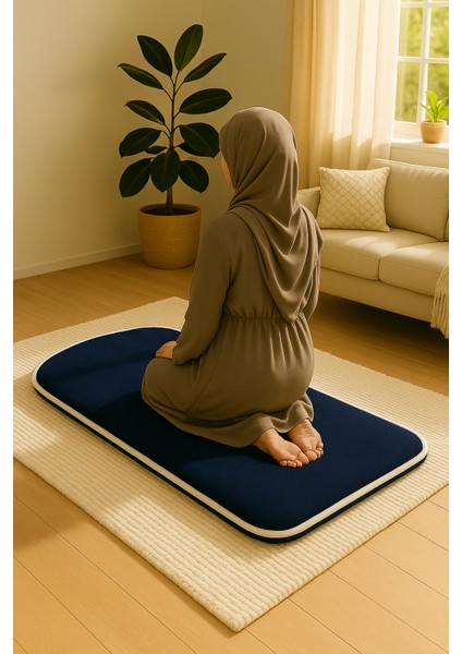 3 CM Süngerli Ortopedik Lüks Kadife Seccade Diz Ağrıtmaz Namazlık Suni Deri Tabanlı 70 x 120 cm
